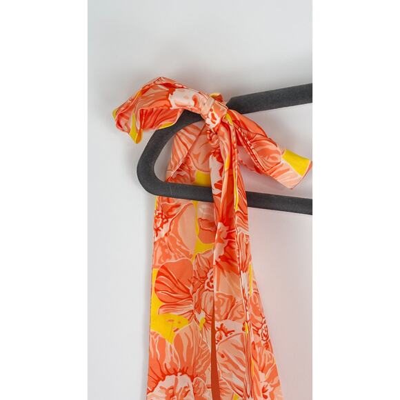 Selfie Leslie Arlowe Tied Shoulder Floral Tiered Midi Dress Orange Women Size 12 - Picture 10 of 14